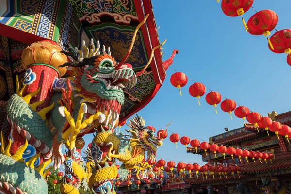 Красные Китайские Новогодние Фонари Китайском Храме Благотворительный Фонд Самакки Чиангмае — стоковое фото