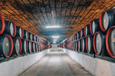 Moldova 'daki ünlü Cricova şaraphanesinin yeraltı tünellerinde şarap fıçıları var.