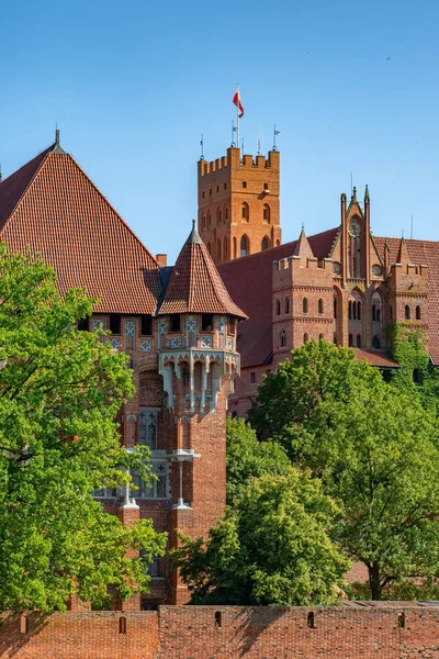 Castillo teutónico en Malbork o Marienburg en verano en Polonia — Foto de Stock