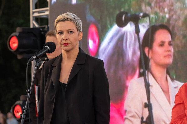 Maria Kolesnikova gives speech at Svetlana Tikhanovskaya rally in Minsk. 