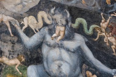 Padua, İtalya - 8 Ekim 2024: İtalya 'nın Padua kentindeki Scrovegni Şapeli veya Cappella degli Scrovegni' nin muhteşem tarihi freskleri. Kilise, Giotto 'nun 1305 yılından kalma ünlü bir fresk döngüsüne sahiptir.