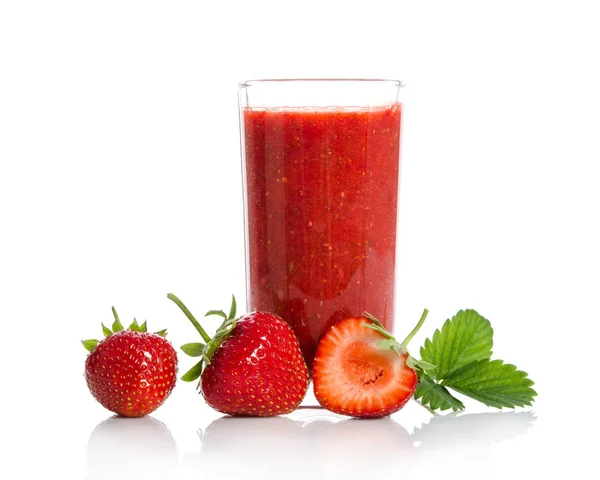 Strawberries Two One Half Strawberry Cocktail Smoothie Isolated White Backgraund — Stock Photo, Image