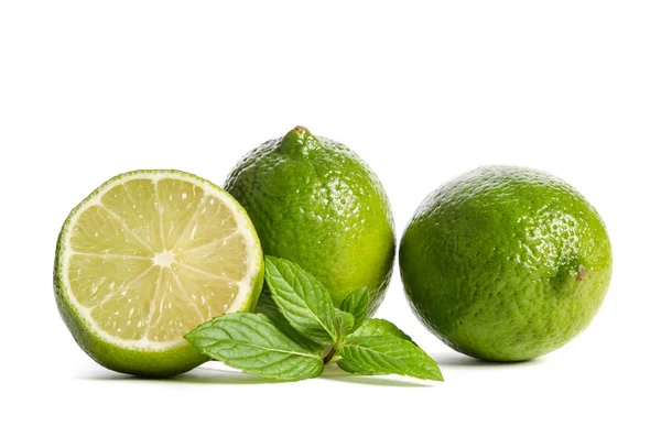 Grön Mynta Och Lime Isolerad Vit Bakgrund — Stockfoto