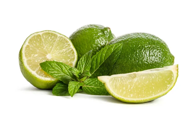 Zöld Menta Lime Elszigetelt Fehér Background — Stock Fotó