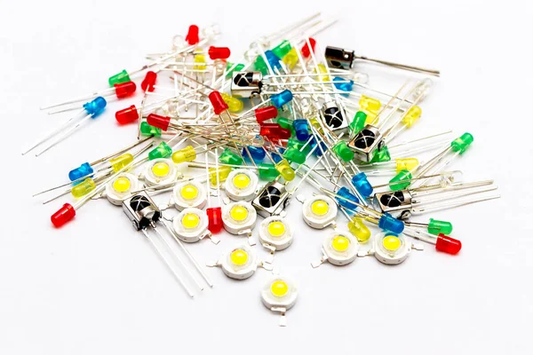Pile of multicolored 3mmq, W LEDs - light-emitting diode and inf Stock Photo
