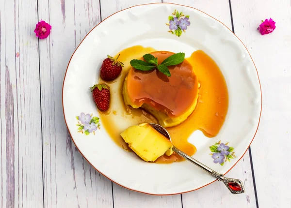 Custard Creme Caramel Cooked Slowly Oven Stock Photo