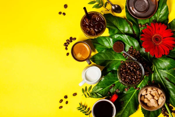 Sarı zemin üzerine çeşitli kahve