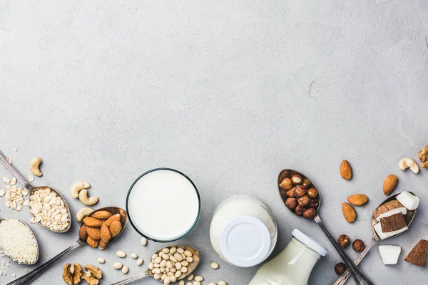 Vegan milk and ingredients — Stock Photo, Image