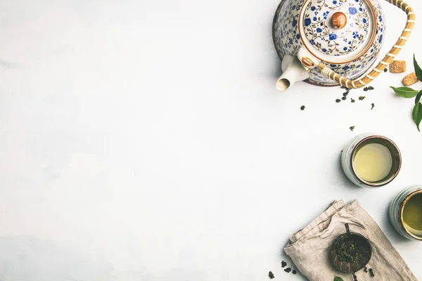 Tea composition on grey background — Stock Photo, Image