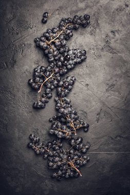 Taze üzüm, düz koyu arka plan üzerinde yatıyordu