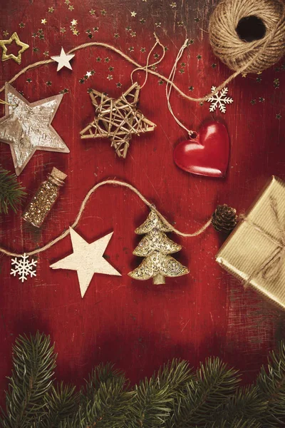 Christmas decorations background - top view, flat lay — Stock Photo, Image