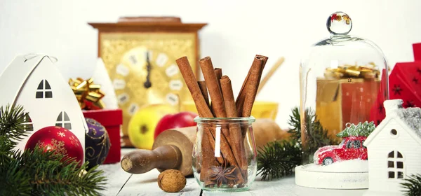 Fondo de Navidad para hornear. Ingredientes para cocinar al horno de Navidad — Foto de Stock