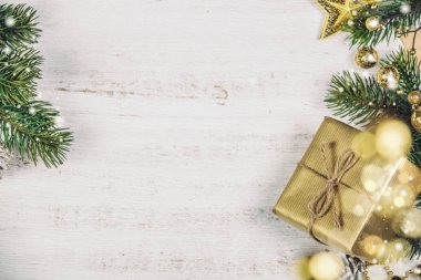 Rustik ahşap arka plan kopya alanı ile Noel için