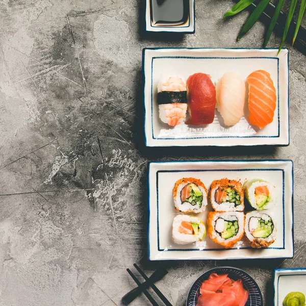 Aziatisch eten achtergrond, bovenaanzicht, plat lag — Stockfoto