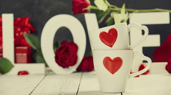 Concepto Del Día San Valentín Amor Letras Madera Sobre Fondo —  Fotos de Stock