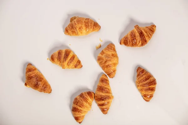 Delicious Fresh Mini Croissants White Background Flat Lay Minimalistic Style — Stock Photo, Image