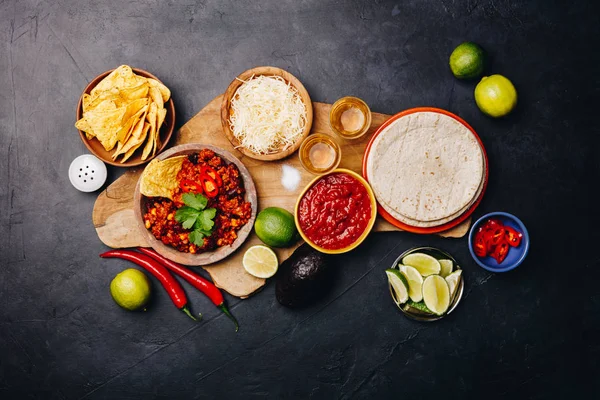 Conceito de comida mexicana, flat lay — Fotografia de Stock