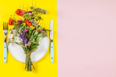 Sağlıklı beslenme ve bitkisel tıp kavramı, düz yatıyordu, görünümü top