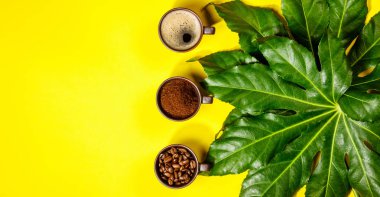 Sarı zemin üzerine kahve kompozisyon