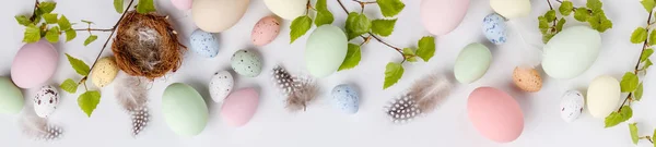 Easter composition on white backgrount, top view — Stock Photo, Image