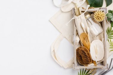 Sıfır atık, geri dönüşüm, sürdürülebilir yaşam tarzı konsepti, düz yatış