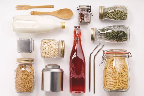 Zero waste home style, flat lay, top view — Stock Photo, Image