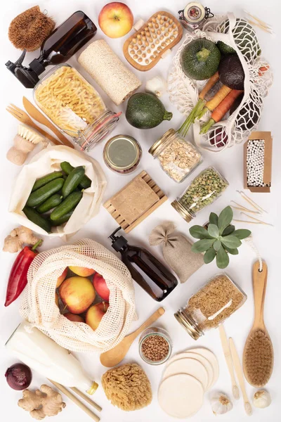 Zero waste lifestyle concept. Eco-friendly products, flat lay — Stock Photo, Image