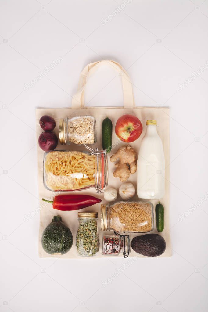 Zero waste shopping concept, flat lay, top view