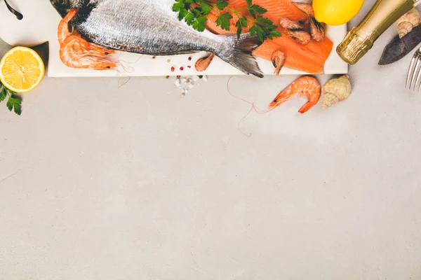 Seafood on grey concrete background — Stock Photo, Image