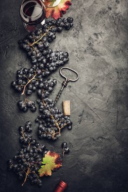 Koyu kırsal arkaplanda şarap kompozisyonu