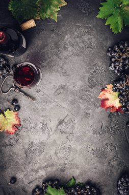 Koyu kırsal arkaplanda şarap kompozisyonu