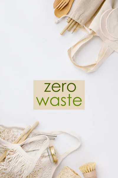 Zero rifiuti, Riciclaggio, Concetto di stile di vita sostenibile, flat lay — Foto Stock