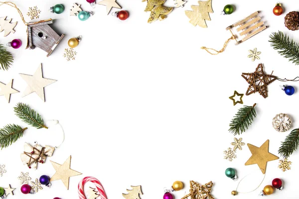 Christmas toys and decoration on white background — Stock Photo, Image