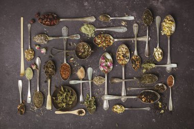 Vintage kaşık kuru çay çeşitleri