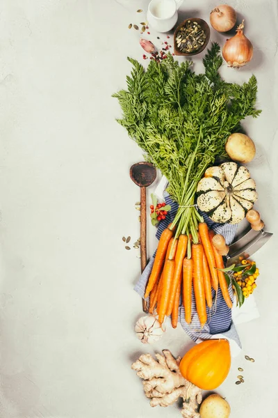 Fundo de cozinha de alimentos saudáveis, Vegetable ingredients.copy space — Fotografia de Stock