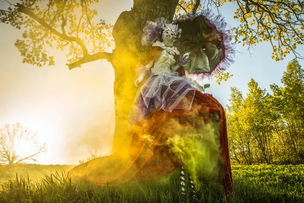 Fairy Tale Woman Stilts Bright Fantasy Stylization Fine Art Outdoor — Stock Photo, Image