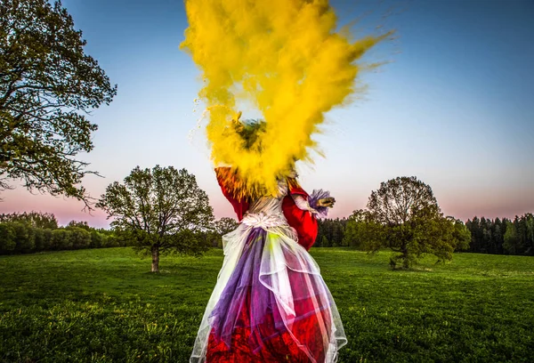 Peri masalı kadın parlak fantastik filmde stilts. Güzel Sanatlar açık fotoğraf. 