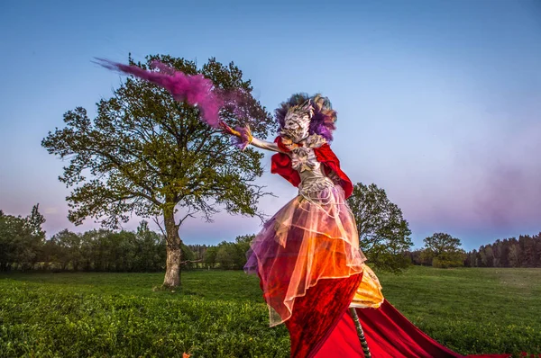 Peri masalı kadın parlak fantastik filmde stilts. Güzel Sanatlar açık fotoğraf. 
