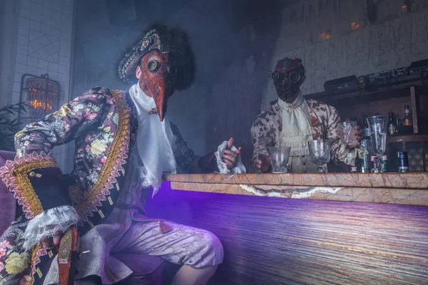 Schauspieler Dampfpunk Masken Und Antiken Kostümen — Stockfoto