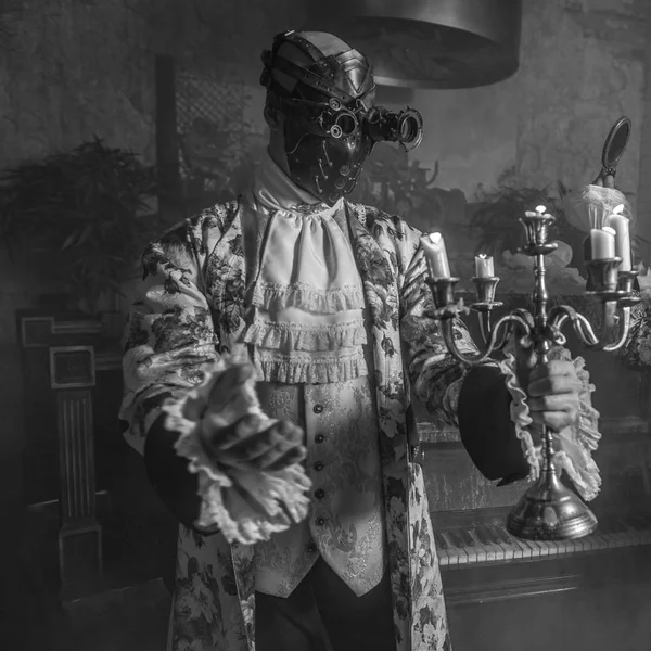 Actor Steam Punk Masks Antique Costumes Black White Art Photo — Stock Photo, Image