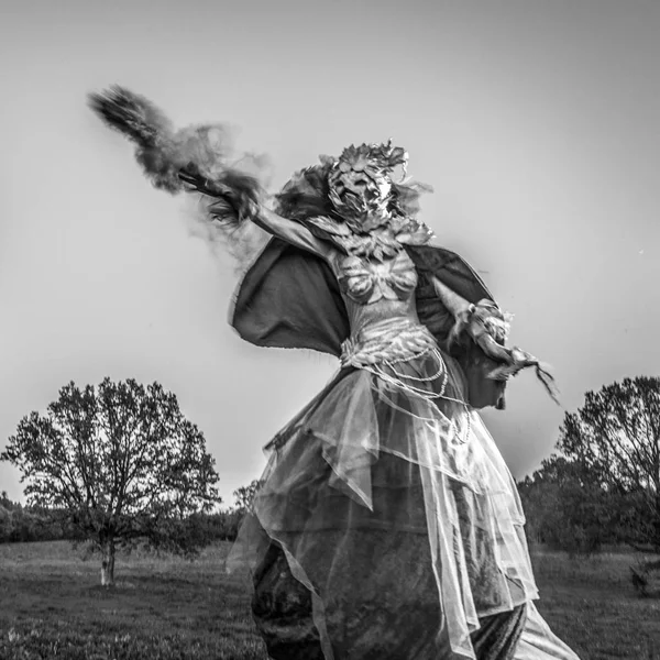 Donna Fiaba Trampoli Stilizzazione Fantasia Belle Foto Bianco Nero — Foto Stock