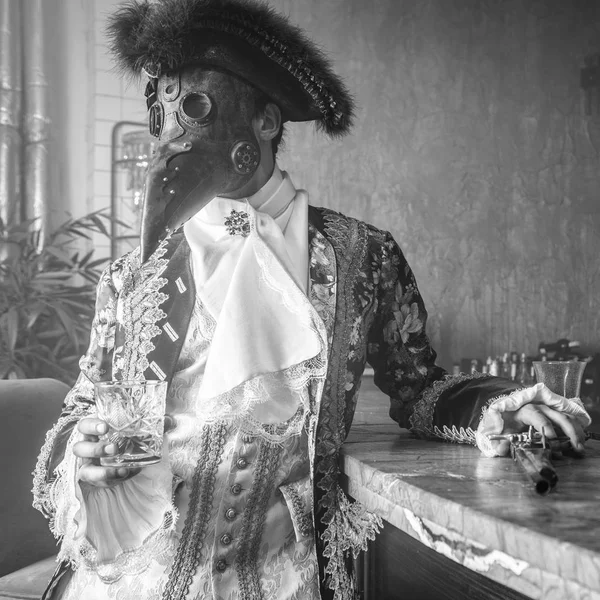 Acteur Masques Punk Vapeur Costumes Antiques Noir Blanc Photo Art — Photo