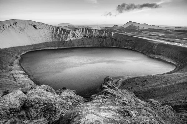 Volcanic lakes of Iceland. Black-white photo.