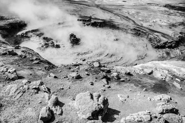 Icelandic Geyser Vapors Picturesque Nature Black White Photo — Stock Photo, Image