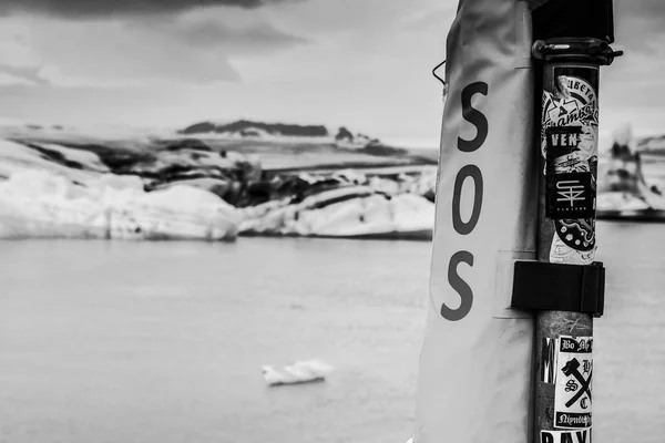 Geleiras Nas Praias Islândia Foto Preto Branco — Fotografia de Stock