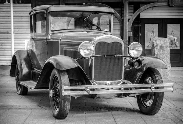 Antiguo Primer Plano American Auto Foto Blanco Negro —  Fotos de Stock