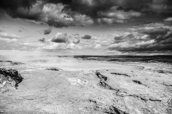 Volcanic lakes of Iceland. Black-white photo.