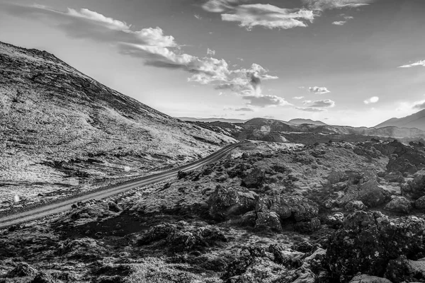 Mountain Iceland Strada Pittoresco Paesaggio Naturale Foto Bianco Nero — Foto Stock