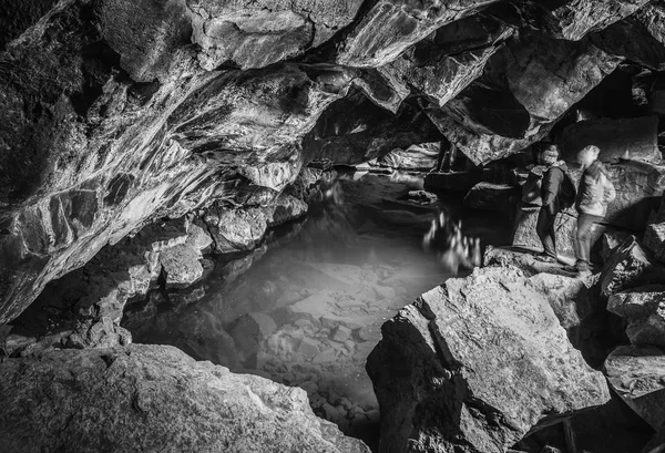 Icelandic Mountain Cave Black White Photo — Stock Photo, Image