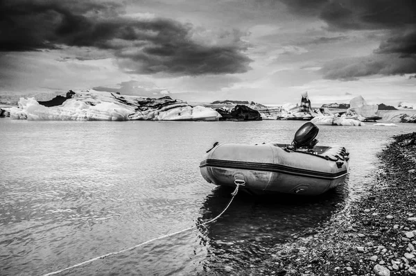 Glaciärerna Stränderna Island Svart Vitt Foto — Stockfoto